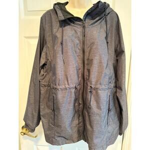 Columbia Women’s Hooded Windbreaker Jacket XL Gray Drawstring Waist Rain Coat